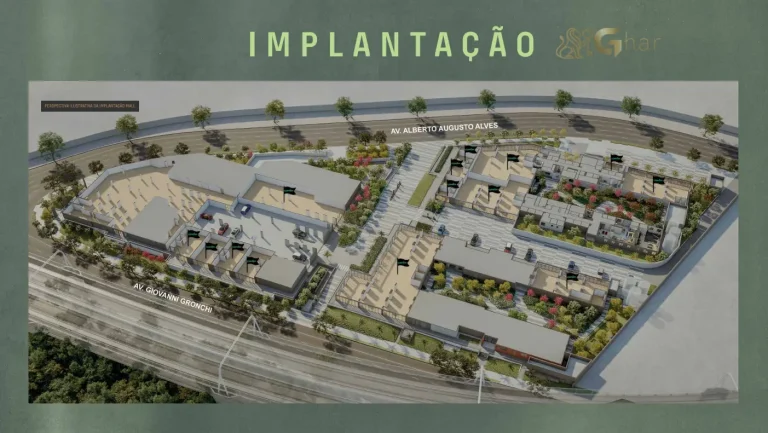 Planta de implantação do mall e lojas no térreo do Cury Square Panamby