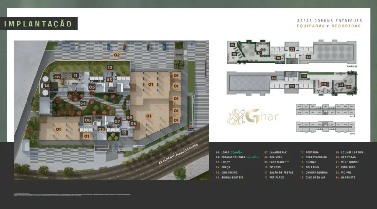 Planta de implantação do térreo e rooftop do Cury Square Panamby Residencial Itapaiúna