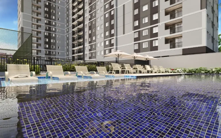 Piscina com deck molhado do condomínio Dez Belenzinho no Belém