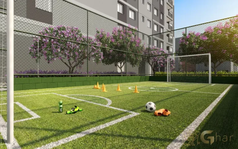 Quadra com grama sintética do condomínio Dez Belenzinho no Belém