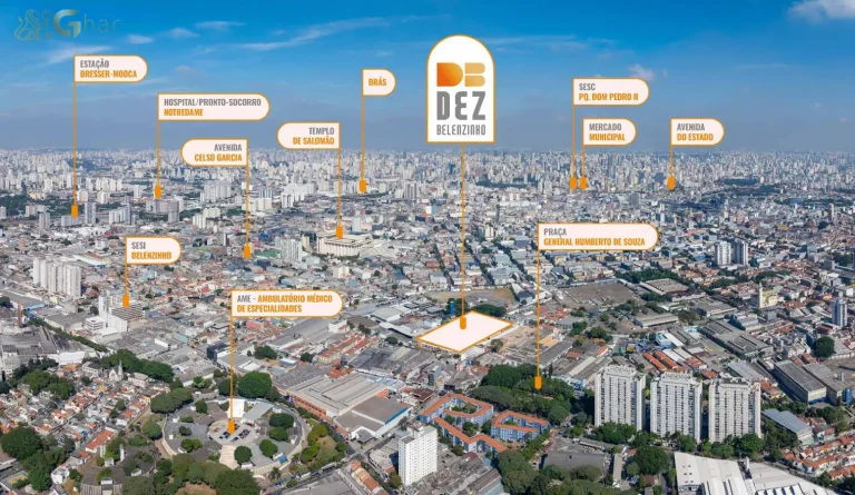 Vista aérea do bairro do Belém com o condomínio Dez Belenzinho em São Paulo