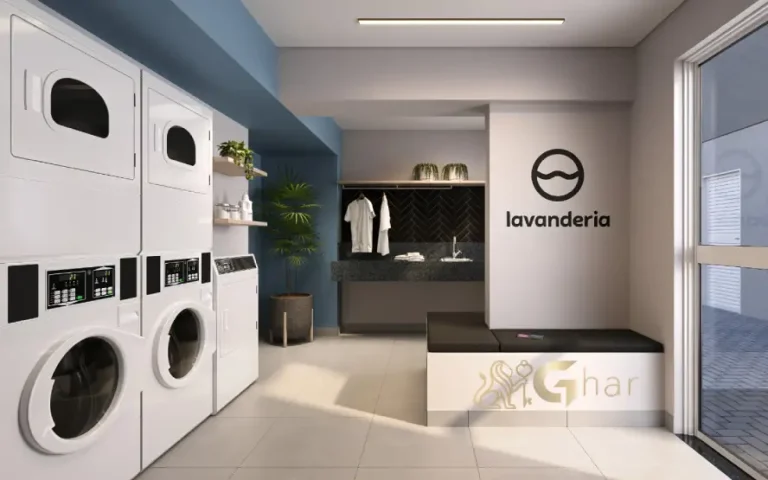 Lavanderia compartilhada do condomínio Dez Butantã em São Paulo