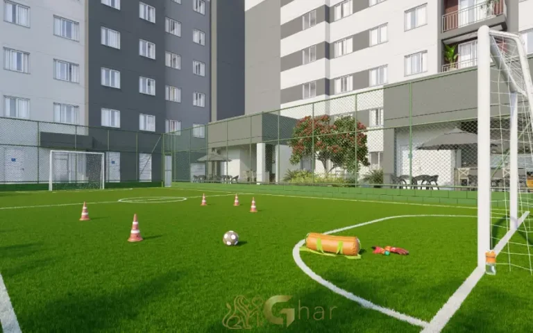 Quadra com grama sintética no condomínio Dez Butantã em São Paulo