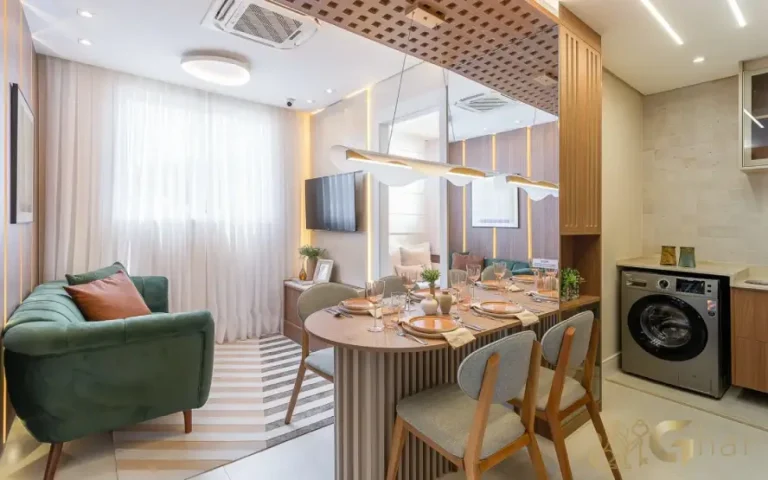 Sala de estar e jantar do apartamento decorado Dez Limão no Limão