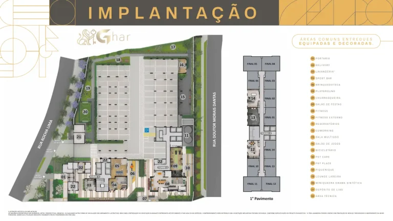 Planta de implantação do condomínio Dez Limão com áreas de lazer