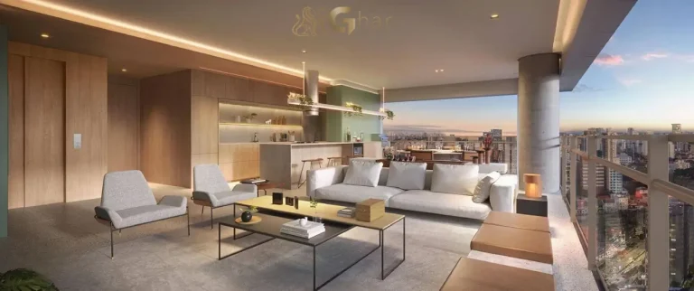 Living decorado do apartamento de 148 m² no Evolve Vila Mariana