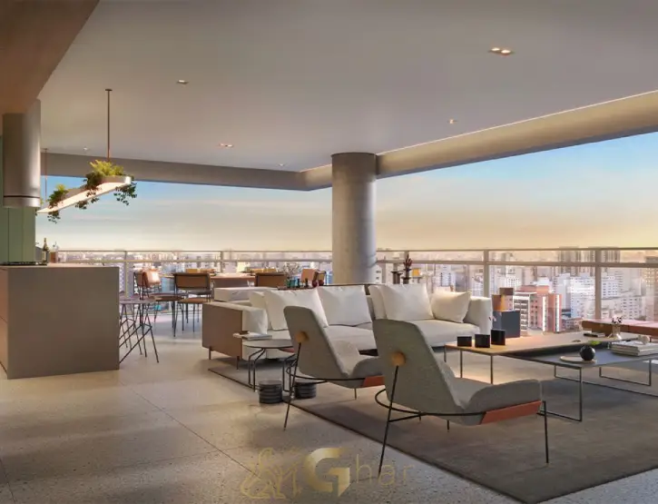 Terraço gourmet do apartamento decorado de 148 m² no Evolve Vila Mariana