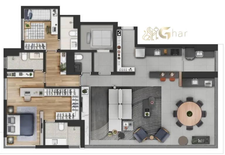 Planta de apartamento 148 m² com 2 suítes no Evolve Vila Mariana