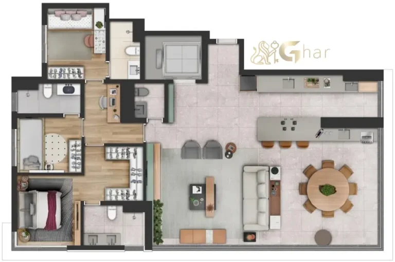 Planta alternativa de apartamento 148 m² com 3 suítes no Evolve Vila Mariana