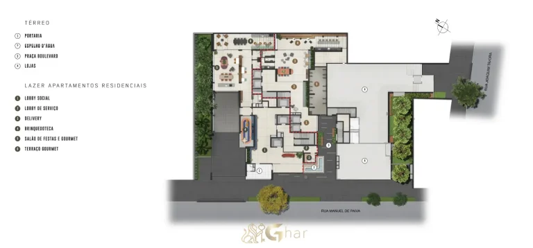 Planta de implantação do térreo do condomínio Evolve Vila Mariana