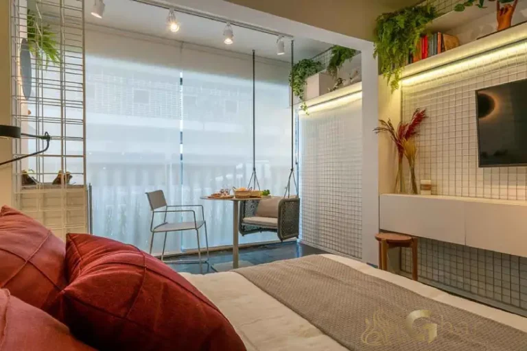 Sala do studio decorado de 24 m² no Flow by Gafisa