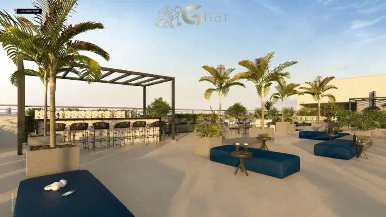 Lounge bar do Galleria Santa Marina com área de convivência no condomínio da Água Branca