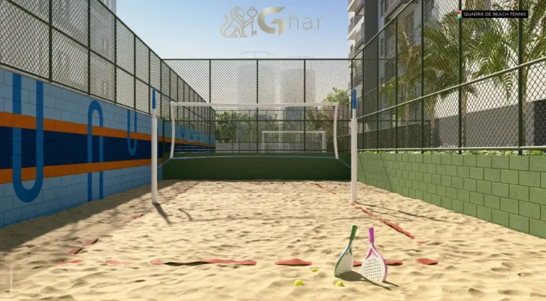 Quadra de beach tennis do Galleria Santa Marina na Água Branca, condomínio com lazer completo em São Paulo