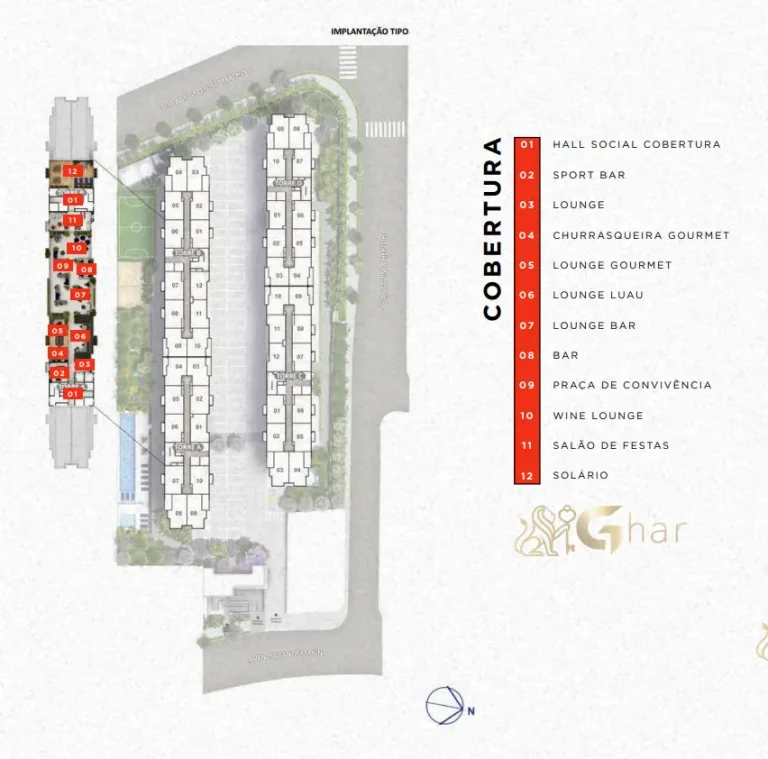 Planta de implantação da cobertura do Galleria Santa Marina na Água Branca