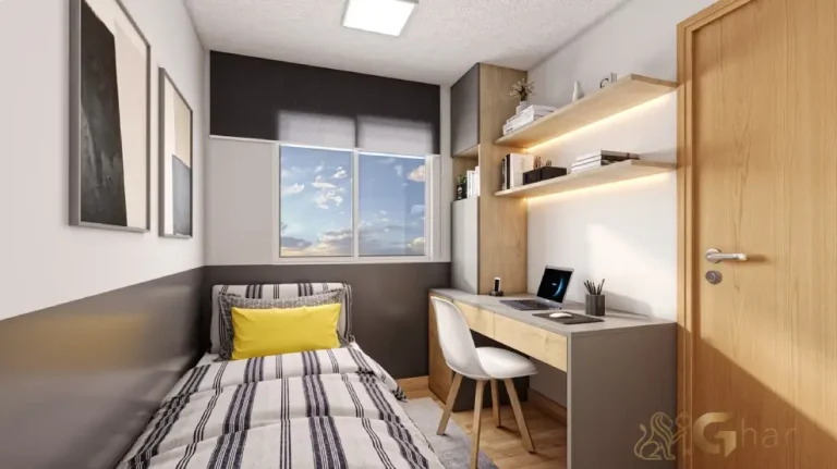 Quarto de solteiro do apartamento decorado Gran Arena Itaquera