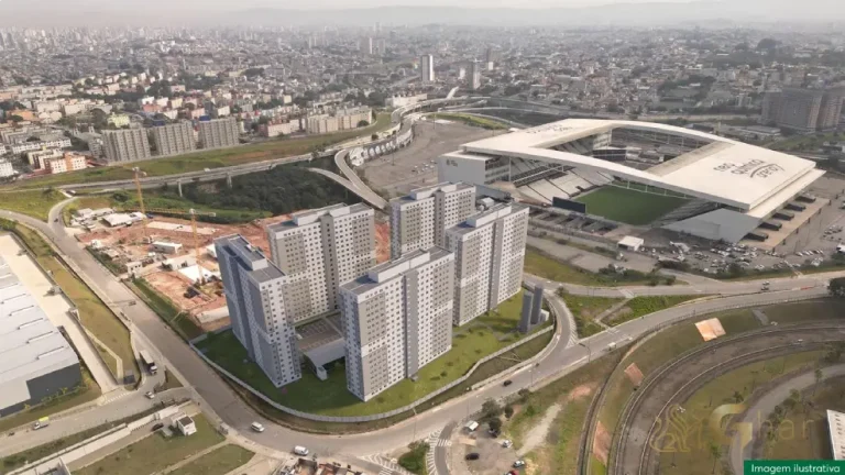 Fachada do Gran Arena Itaquera vista por drone em Itaquera