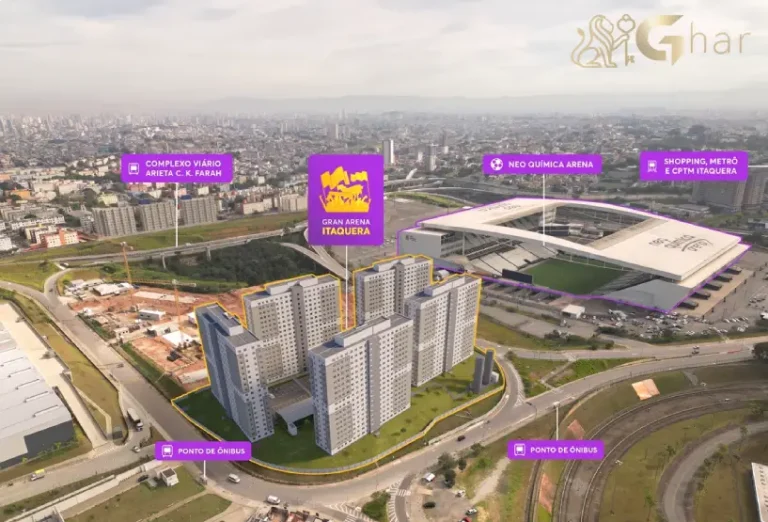 Vista aérea do bairro de Itaquera com o condomínio Gran Arena Itaquera