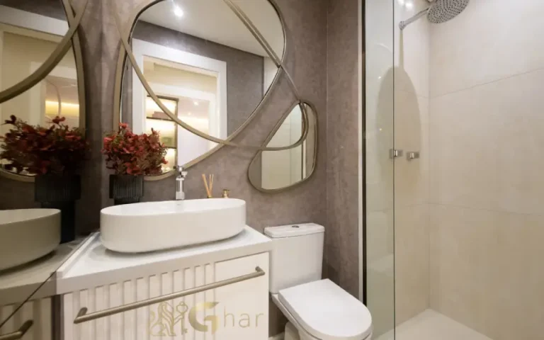 Banheiro do apartamento decorado do Guedala Park Premium no Jardim Guedala