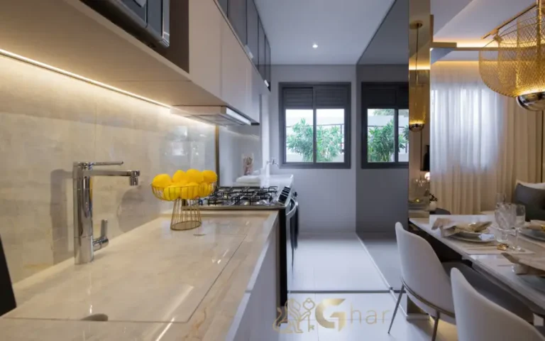 Cozinha do apartamento decorado do Guedala Park Premium no Jardim Guedala