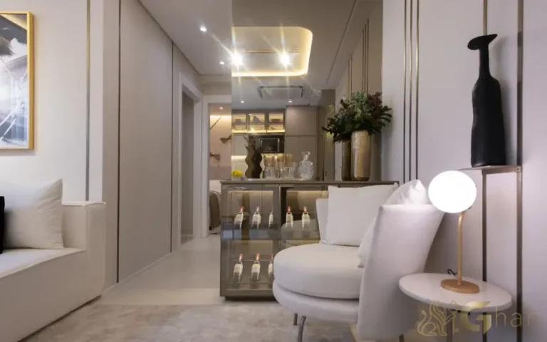 Sala de estar do apartamento decorado do Guedala Park Premium no Jardim Guedala