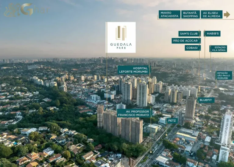 Vista aérea do bairro Jardim Guedala com o condomínio Guedala Park Premium