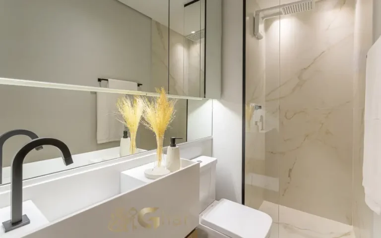 Banheiro do apartamento decorado no Guido Parque Santo Amaro em Santo Amaro SP