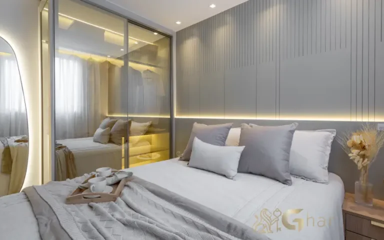 Quarto de casal do apartamento decorado no Guido Parque Santo Amaro em Santo Amaro SP