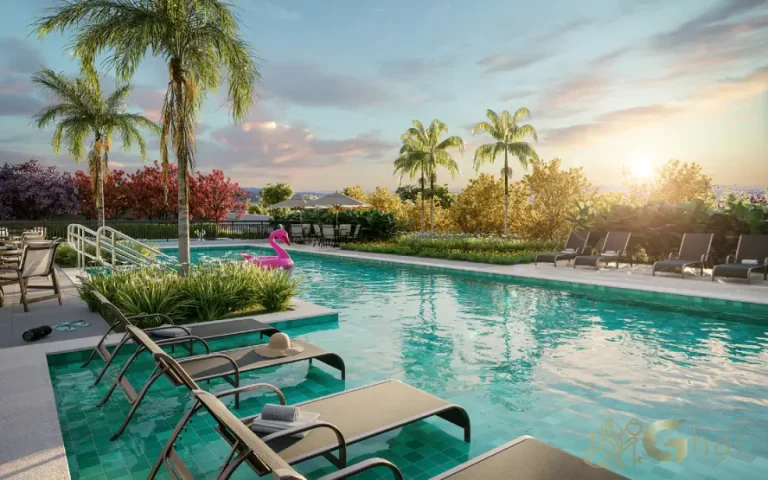 Piscina com deck molhado do Guido Parque Santo Amaro em condomínio em Santo Amaro SP