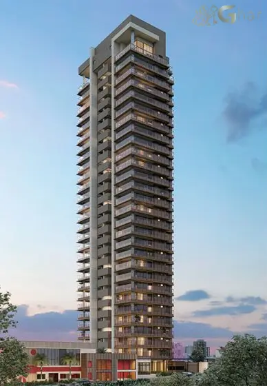 Fachada com varandas do Vinci Studios Moema, destacando o design moderno e a integração entre arquitetura e conforto urbano em Moema.