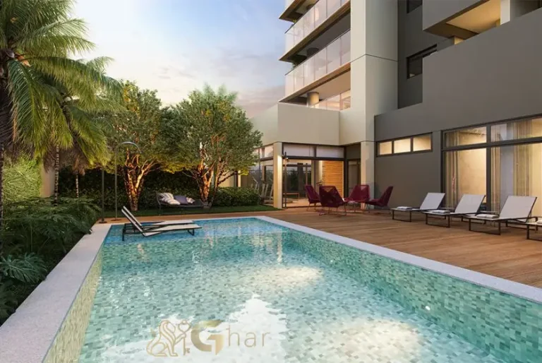 Piscina descoberta do condomínio Ibirapuera Park Houses em Moema