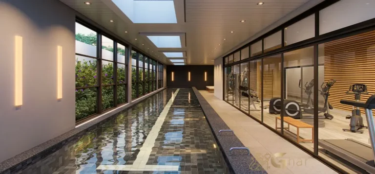 Piscina coberta climatizada do Ibirapuera Park Houses em Moema