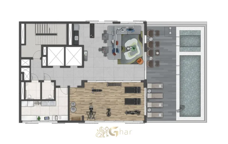 Planta de implantação das áreas de lazer do Ibirapuera Park Houses
