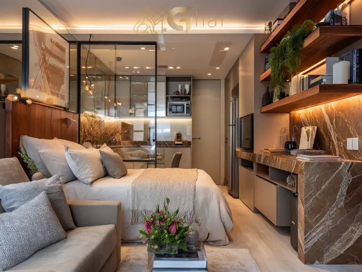 Apartamento decorado studio de 20 m² no Ibirapuera Park Studios em Moema