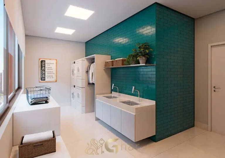 Lavanderia compartilhada do Ibirapuera Park Studios em Moema, condomínio moderno com serviços integrados