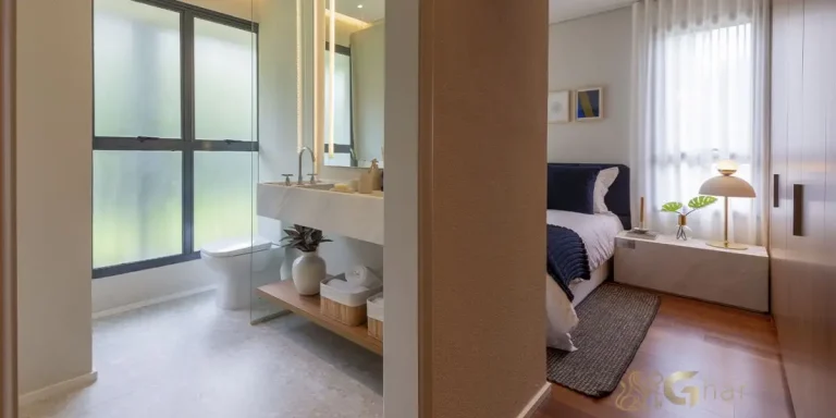 Banheiro da suíte do apartamento decorado 105m² no Invert Campo Belo