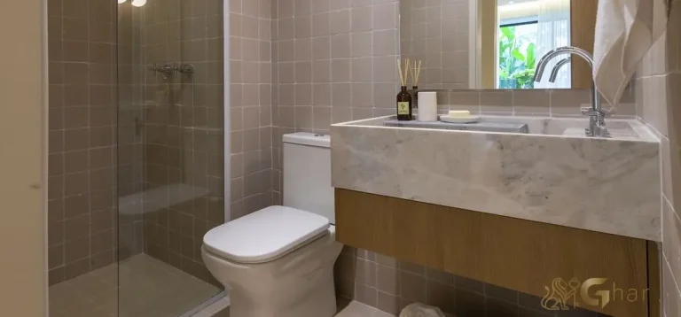 Banheiro do apartamento decorado Torre A 63m² no Invert Campo Belo