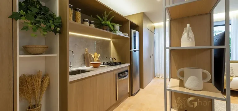 Cozinha do apartamento decorado 63m² no Invert Campo Belo com layout funcional