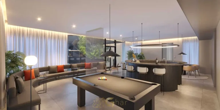 Pub e espaço de convivência do Invert Campo Belo com ambiente sofisticado