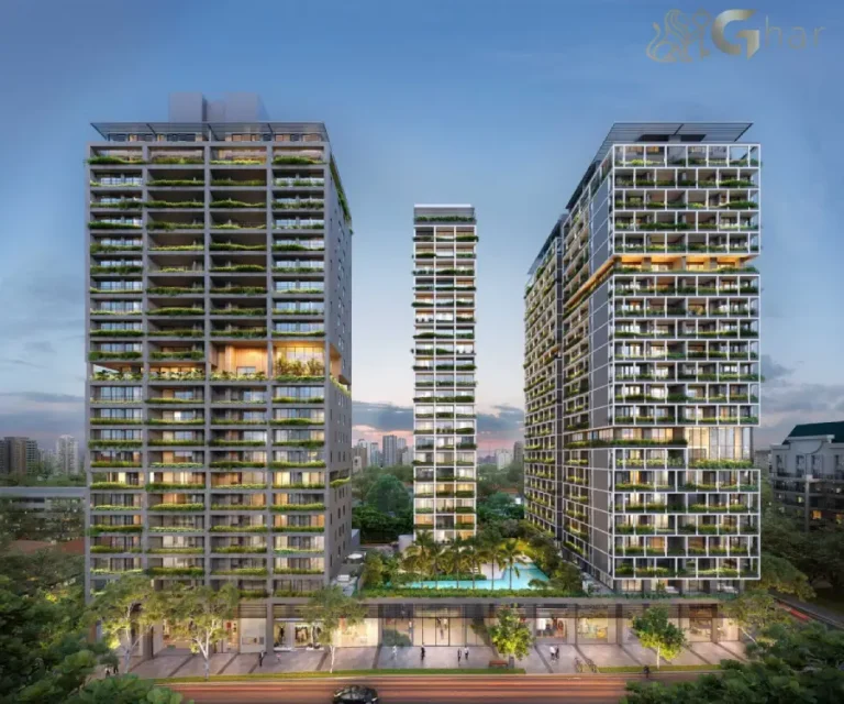 Fachada noturna do Invert Campo Belo com iluminação arquitetônica