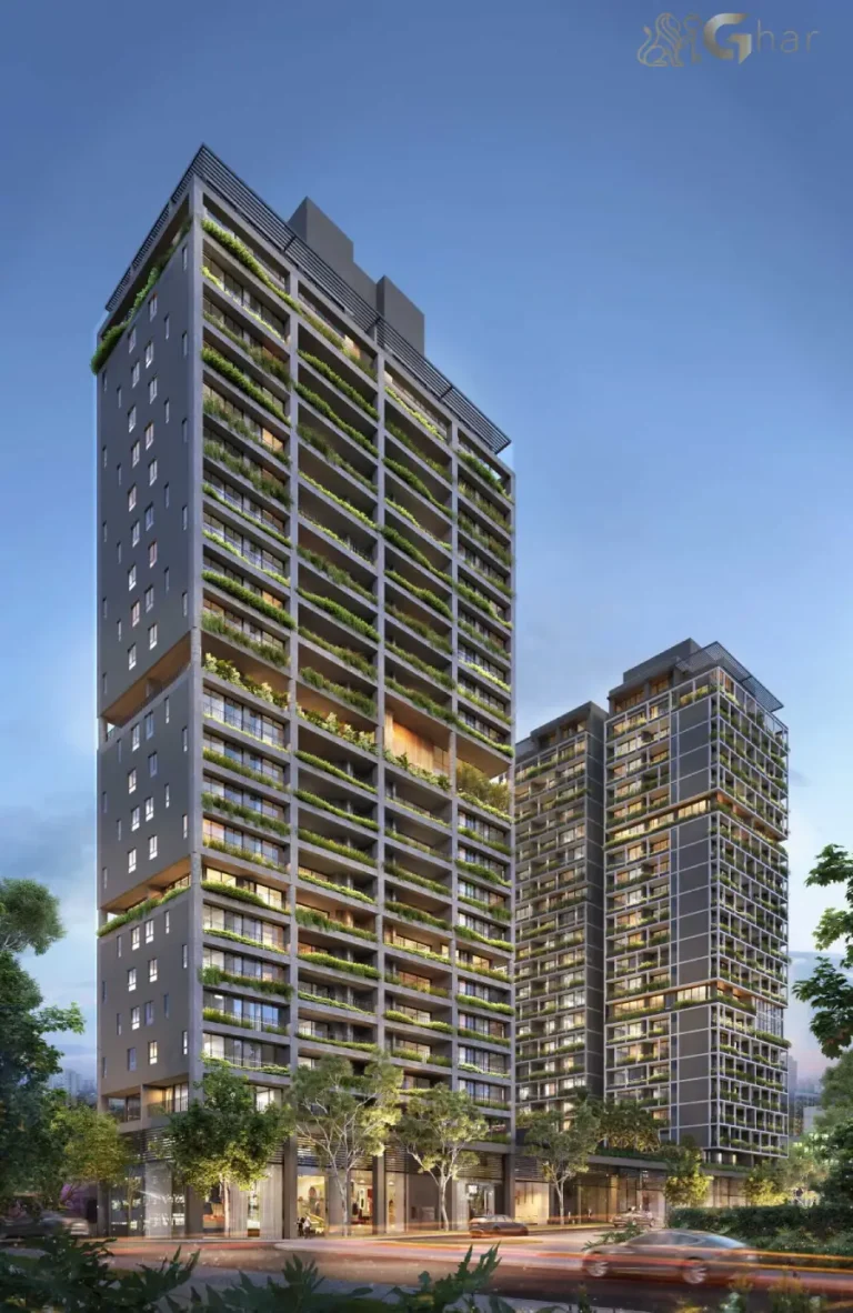 Fachada noturna do Invert Campo Belo com iluminação arquitetônica elegante