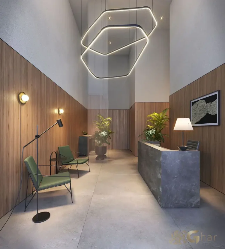 Hall social do Invert Campo Belo com design sofisticado e acabamento premium