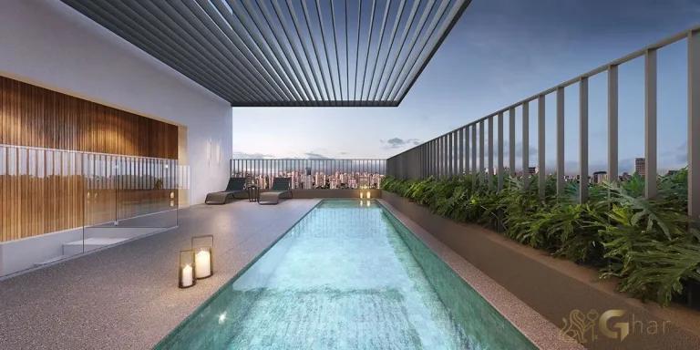 Piscina do Invert Campo Belo em área de lazer completa do condomínio