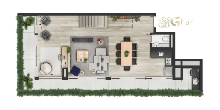 Planta inferior da cobertura duplex 163m² Torre B no Invert Campo Belo