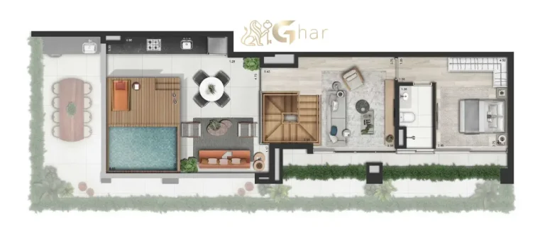 Planta superior da cobertura duplex 217m² da Torre A no Invert Campo Belo