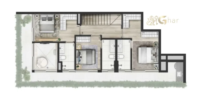 Planta superior da cobertura duplex 163m² Torre B no Invert Campo Belo