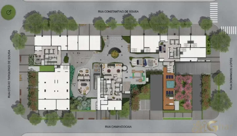 Planta de implantação do térreo do condomínio Invert Campo Belo