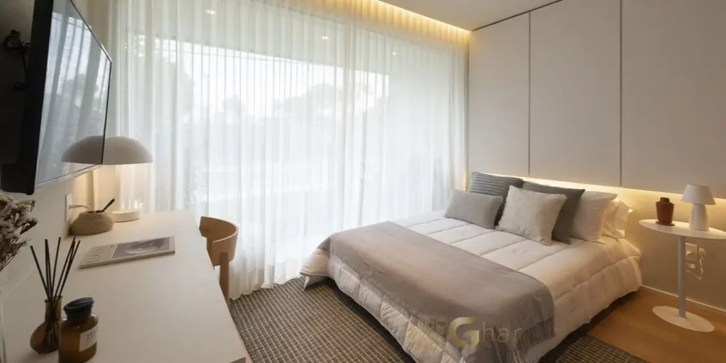 Quarto de casal do apartamento decorado de 35m² no Invert Campo Belo Studios no Campo Belo