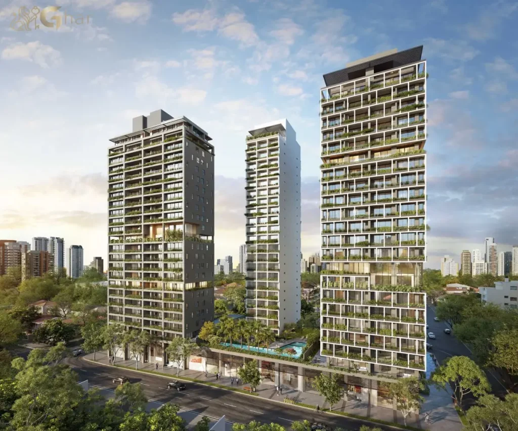 Fachada diurna do Invert Campo Belo Studios no Campo Belo, condomínio de studios na Zona Sul de São Paulo