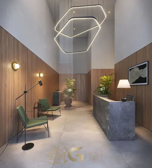 Hall de entrada do Invert Campo Belo Studios no Campo Belo, condomínio moderno de apartamentos studio em São Paulo