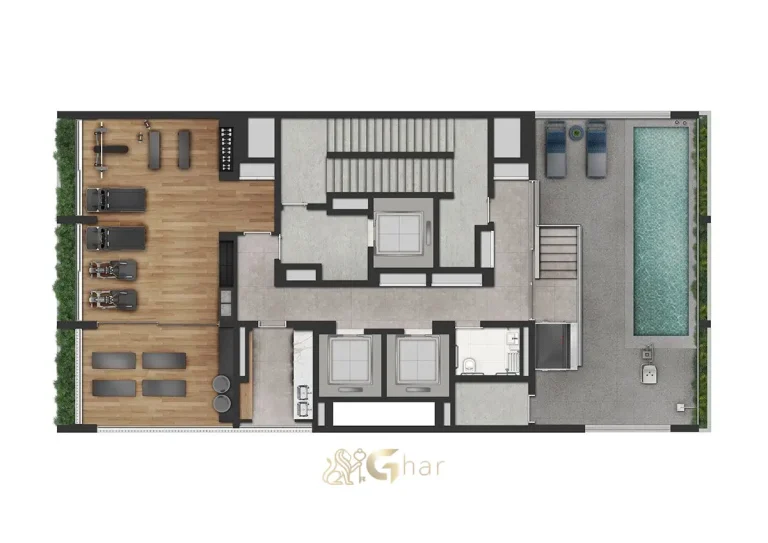 Planta de implantação da cobertura com lazer do Invert Campo Belo Studios no Campo Belo